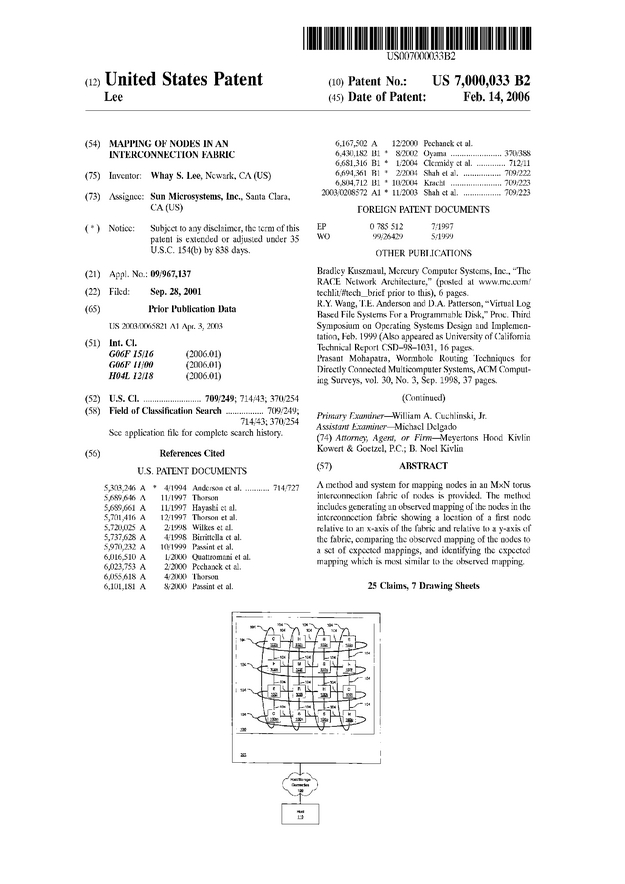 Mapping of nodes in an interconnection fabric - US Patent 7000033 - Page 1